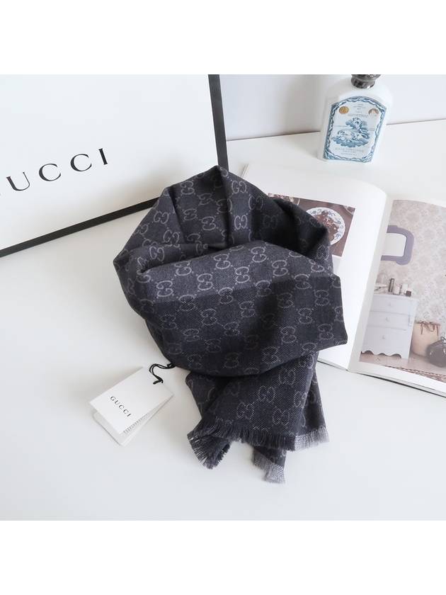 GG jacquard wool scarf black - GUCCI - BALAAN.