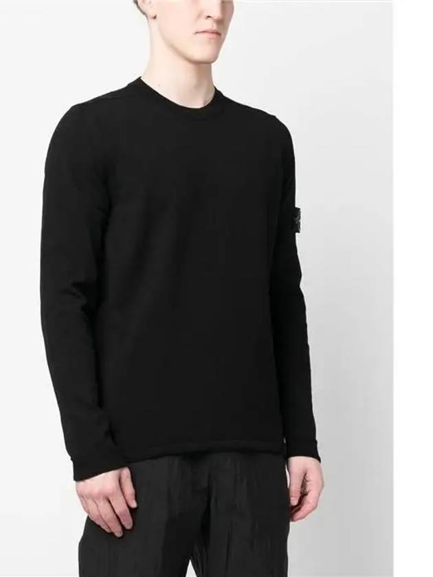 Wappen Patch Crew Neck Cotton Knit Top Black - STONE ISLAND - BALAAN 4