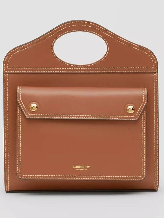 Topstitched Leather Pocket Tote Bag Brown - BURBERRY - BALAAN 1