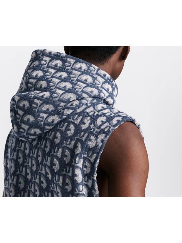 Oblique Motif Terry Fabric Sleeveless Hoodie Blue - DIOR - BALAAN 4