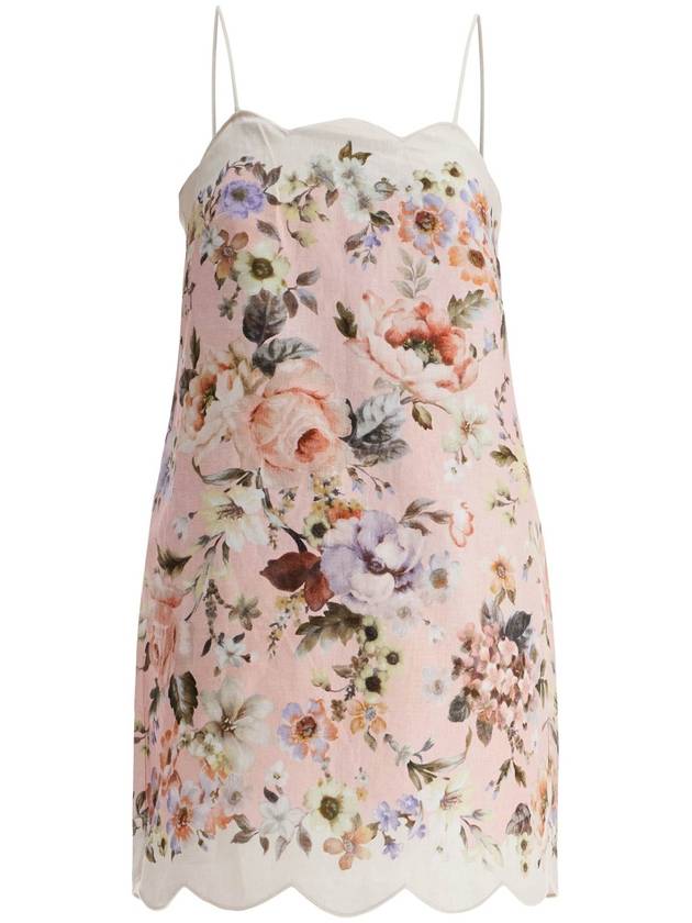 mini floral linen dress in pink with scallop neckline and sleeveless - ZIMMERMANN - BALAAN 1