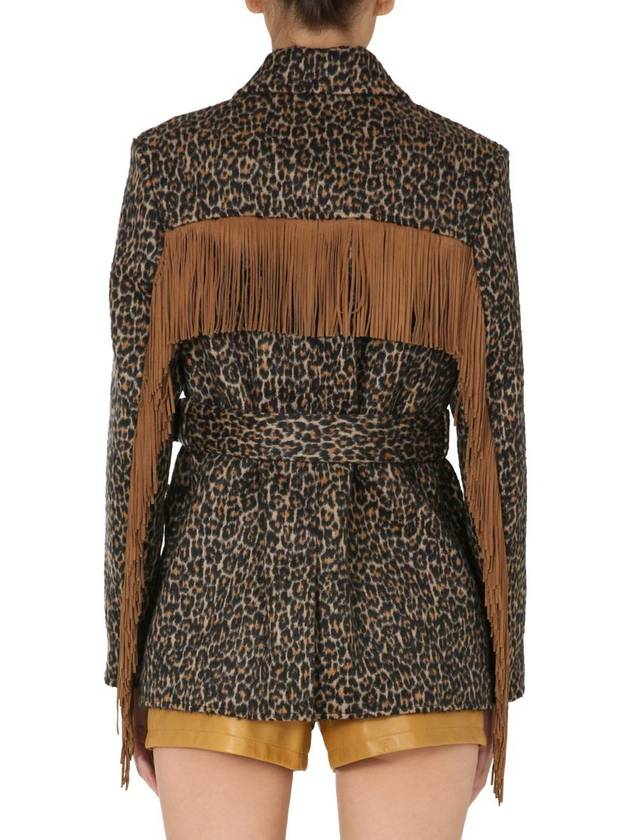 Women's Fringe Leopard Jacket Brown - SAINT LAURENT - BALAAN 4