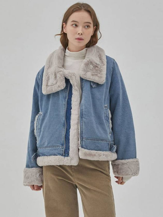 Women's Mink Eco Fur Denim Jacket Indigo - RYUL+WAI: - BALAAN 1