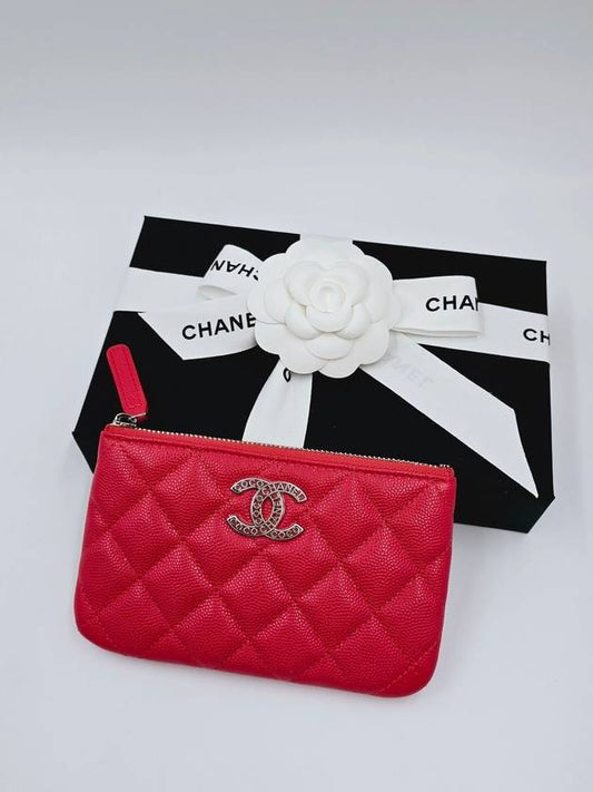 Mini Cosmetic Zipper Pouch Pouch Bag Dahong Caviar AP3833 - CHANEL - BALAAN 1