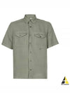 Small Logo Button Linen Short Sleeve Shirt Khaki - CP COMPANY - BALAAN 2