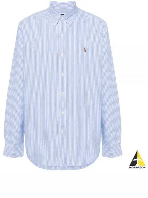 Embroidery Logo Striped Long Sleeve Shirt Light Blue - POLO RALPH LAUREN - BALAAN 2