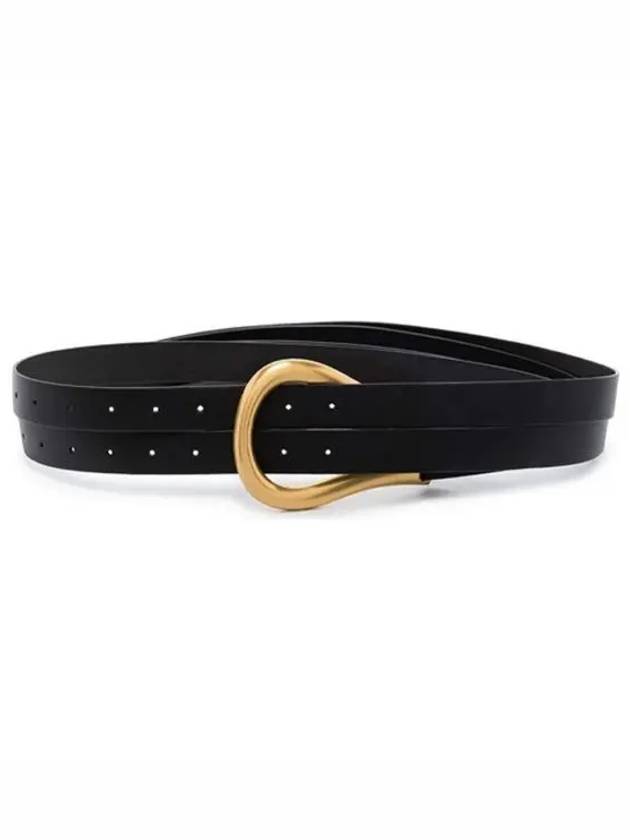 Women's Gold Horsebit Leather Belt Black - BOTTEGA VENETA - BALAAN 2