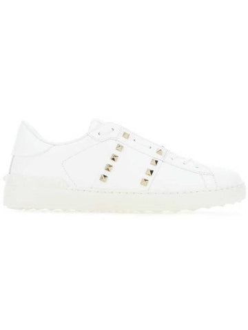 Rockstud Untitled Calfskin Low Top Sneakers White - VALENTINO - BALAAN 1