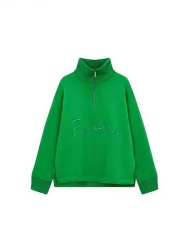 Women s Embroidered Logo Half Zip Up Sweatshirt Green 270209 - EMPORIO ARMANI - BALAAN 1