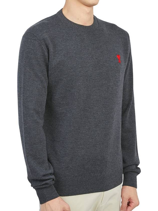 Men's Mini Heart Logo Merino Wool Knit Top Grey - AMI - BALAAN 4