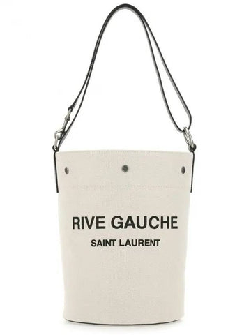 Rive Gauche Print Cotton Canvas Bucket Bag White - SAINT LAURENT - BALAAN 1