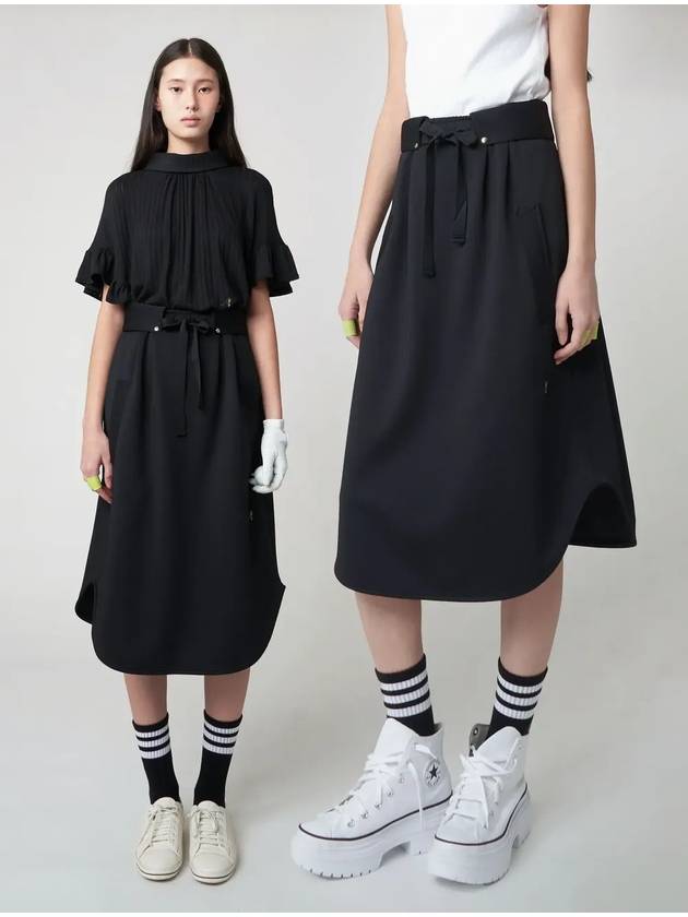 Detachable Flap Belt A-Line Skirt Black - ATHPLATFORM - BALAAN 1