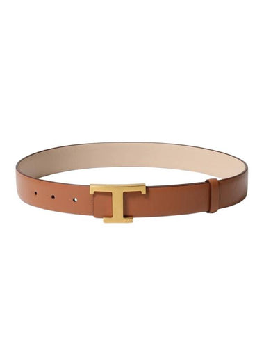 T Timeless Buckle Reversible Leather Belt Brown - TOD'S - BALAAN 1