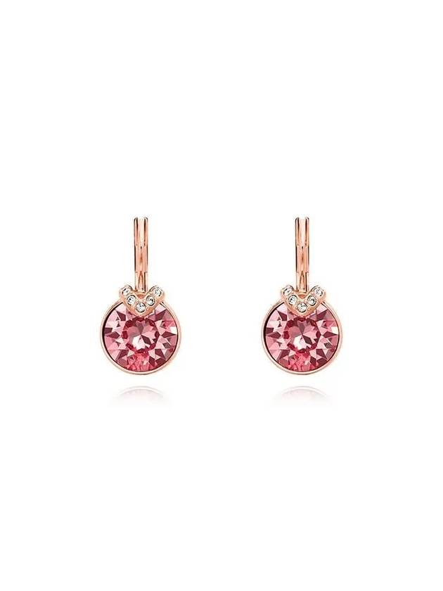 Bella V Round Drop Earrings Pink Rose Gold - SWAROVSKI - BALAAN 2