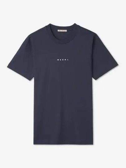 Classic Logo Print Cotton Short Sleeve T-Shirt Navy - MARNI - BALAAN 2