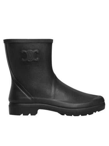 Logo Patch Natural Rubber Mid Rain Boots Black - CELINE - BALAAN 1