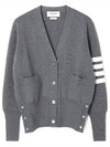 Milano Stitch 4 Bar Classic V Neck Fine Merino Wool Cardigan Medium Grey - THOM BROWNE - BALAAN 3