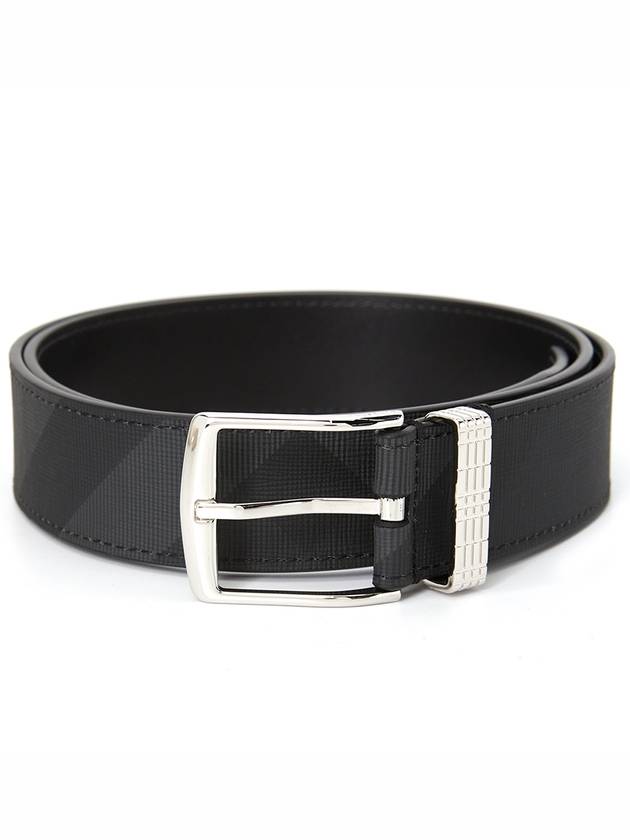 Checked Leather Belt Charcoal - BURBERRY - BALAAN 2