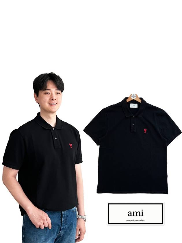 24SS Small Heart Logo PK Shirt Black BFUPL001760 - AMI - BALAAN 8