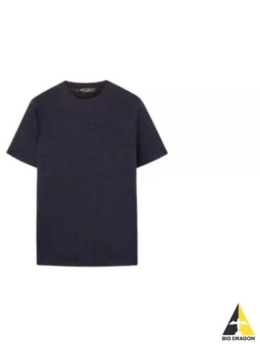Crew Neck Linen Short Sleeve T-shirt Blue - LORO PIANA - BALAAN 2