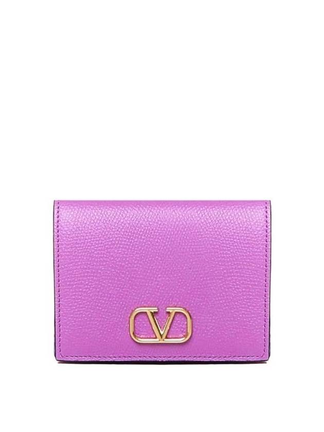 Compact V Logo Signature Calfskin Half Wallet Purple - VALENTINO - BALAAN 1