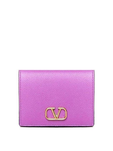 Compact V Logo Signature Calfskin Half Wallet Purple - VALENTINO - BALAAN 1