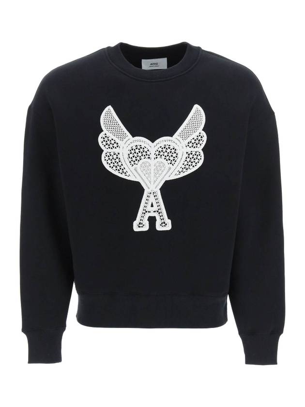 Macrame Heart Logo Cotton Sweatshirt Black - AMI - BALAAN 1