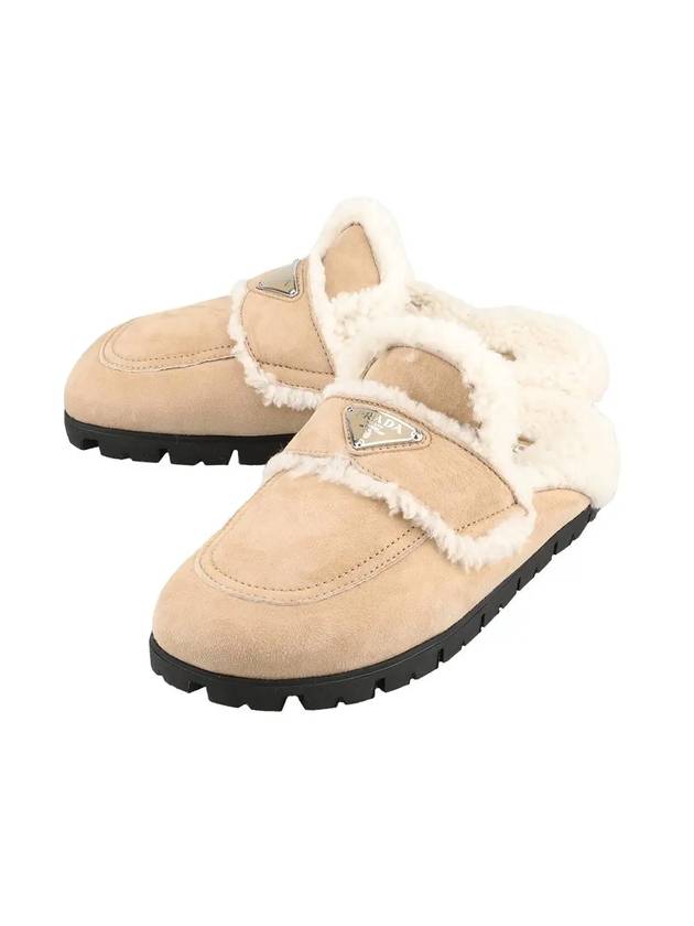 Women's Triangle Logo Shearling Lining Slippers Ecru - PRADA - BALAAN 1