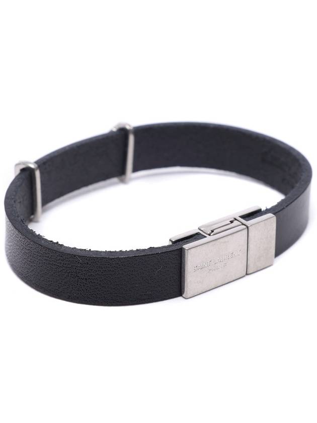 Opyum Silver Logo Leather Bracelet Black - SAINT LAURENT - BALAAN 5