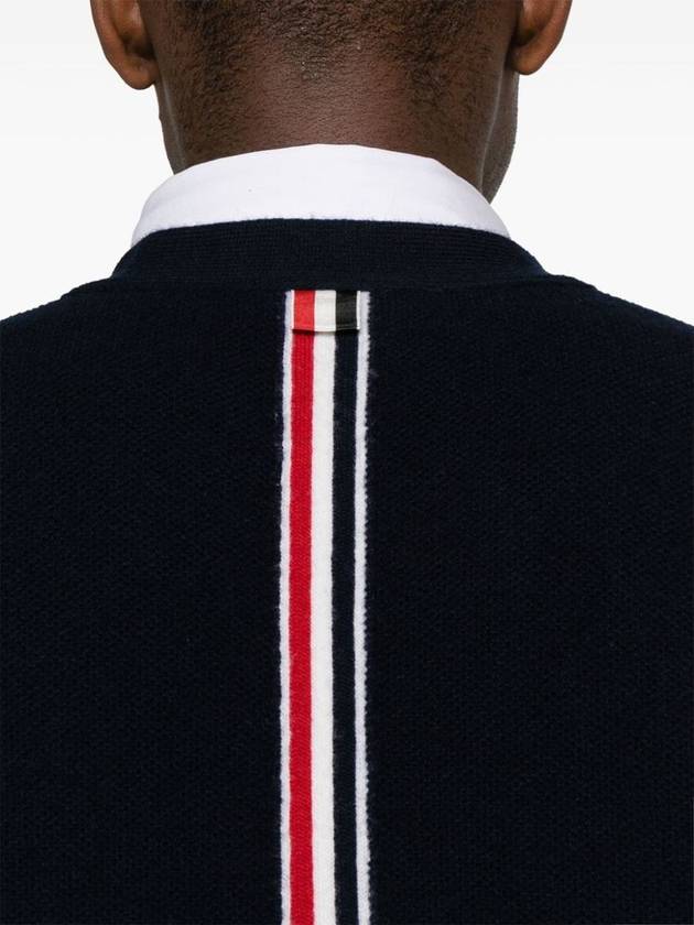 Brushed Effect Virgin Wool Cardigan Navy - THOM BROWNE - BALAAN 4