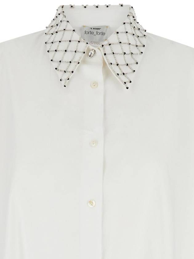 White Maxi Shirt With Pearls Decoration In Cotton Woman - FORTE FORTE - BALAAN 2