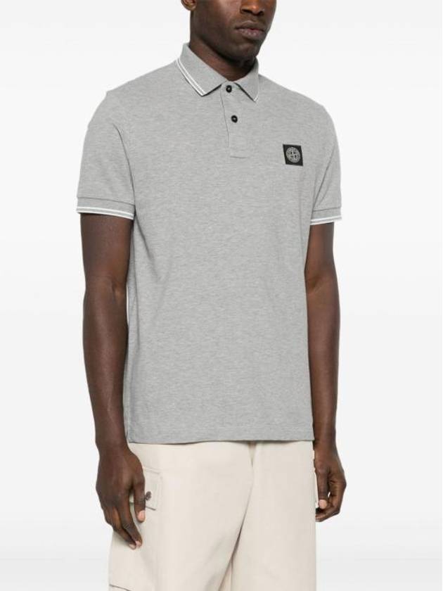 Stretch Cotton Pique Short Sleeve Polo Shirt Grey - STONE ISLAND - BALAAN 3