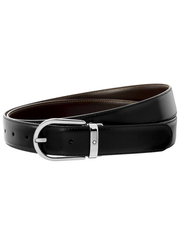 Horseshoe Buckle 30mm Reversible Leather Belt Black Brown - MONTBLANC - BALAAN.