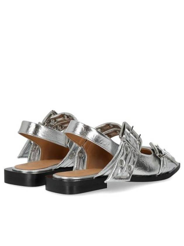 Double Buckle Metallic Effect Ballerinas Silver - GANNI - BALAAN 6