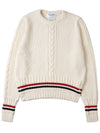 Men's Cable Stitch Merino Striped Wool Knit Top White - THOM BROWNE - BALAAN 11