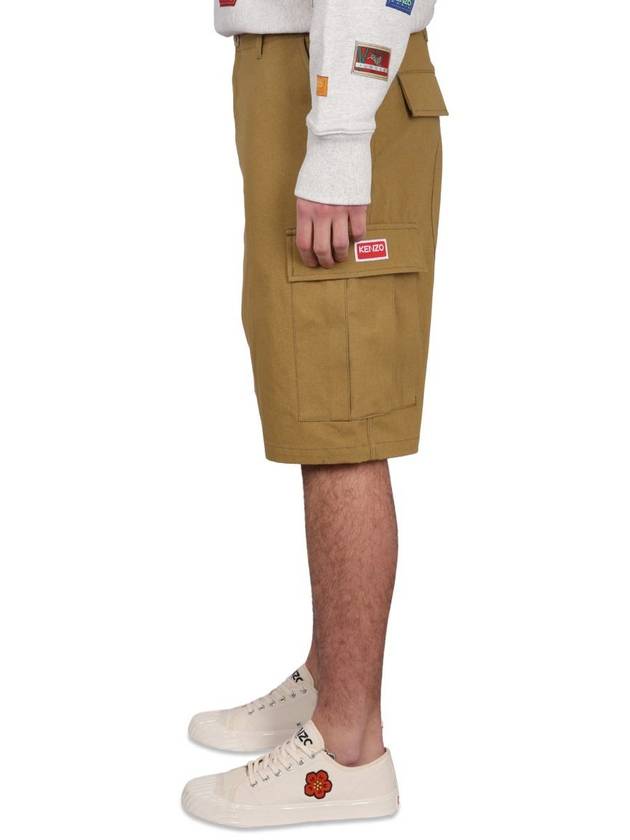 Men's Paris Label Pocket Cargo Cotton Shorts Beige - KENZO - BALAAN 4