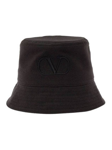 Embroidered V Logo Signature Bucket Hat Black - VALENTINO - BALAAN 1