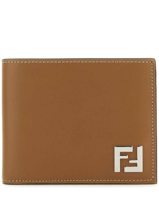 FF Square Leather Bi-Fold Half Wallet Beige - FENDI - BALAAN 1