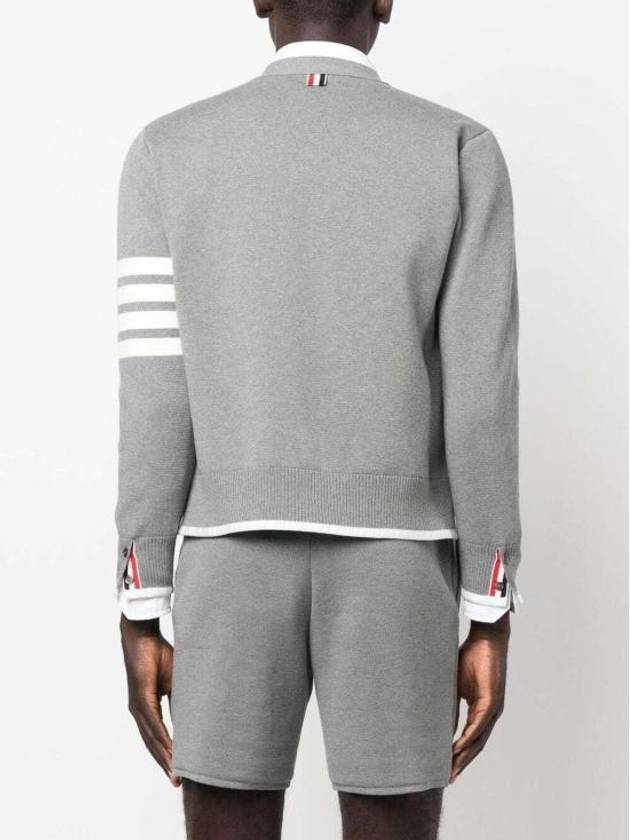 V-Neck Diagonal Armband Cardigan Grey - THOM BROWNE - BALAAN 4