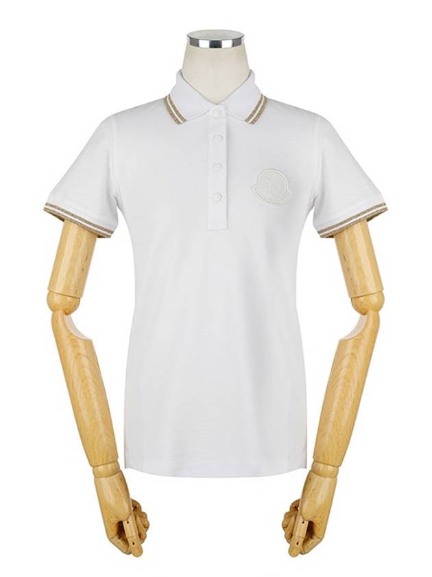 Women's Glitter Detail Logo Short Sleeve Polo Shirt White - MONCLER - BALAAN 3