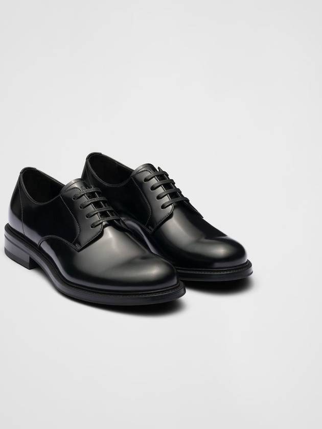 Brushed Leather Lace-Up Loafers Black - PRADA - BALAAN 3