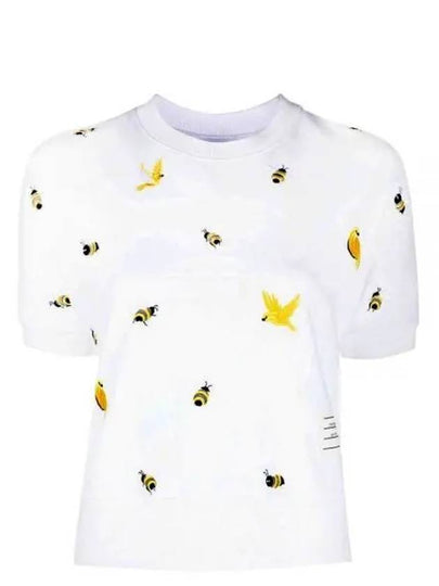 Bird Bee Milano Cotton Intarsia Short Sleeve T-Shirt White - THOM BROWNE - BALAAN 2