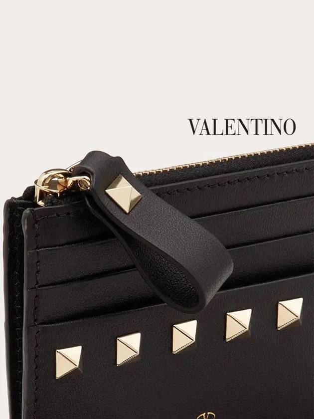 Rockstud Zipped Card Wallet Black - VALENTINO - BALAAN 6