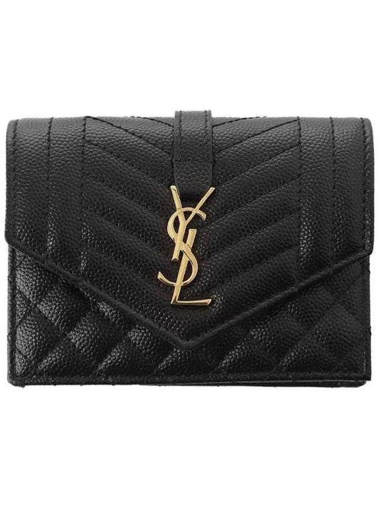 Matelasse Monogram Card Wallet Black - SAINT LAURENT - BALAAN 2