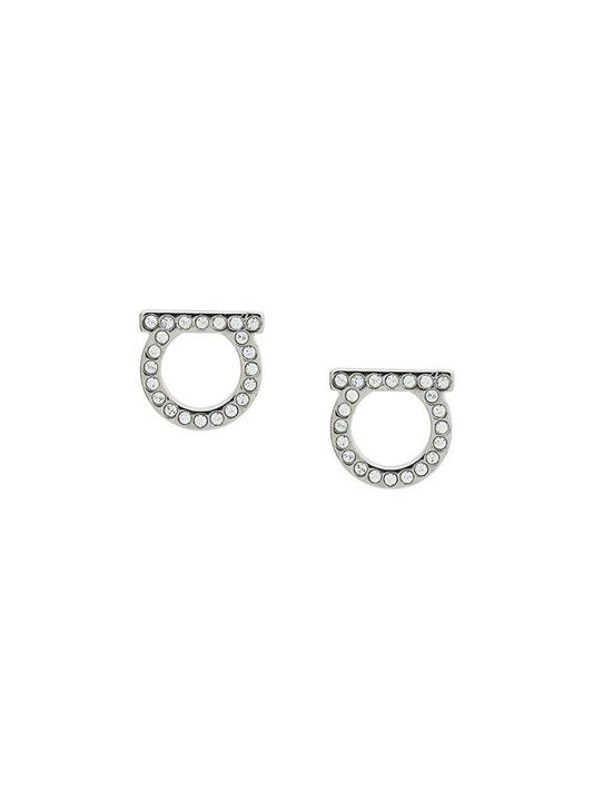 Gancini Crystal Large Earrings Silver - SALVATORE FERRAGAMO - BALAAN 1