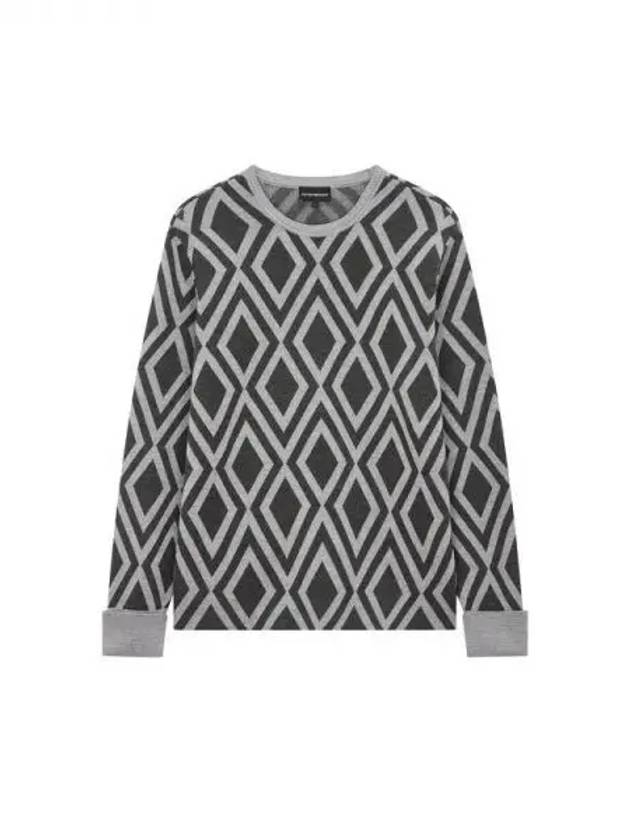 Men s Roll up Cuff Diamond Sweater Gray 271143 - EMPORIO ARMANI - BALAAN 1