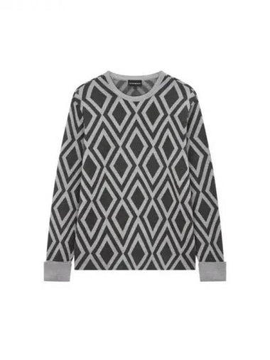 Men s Roll up Cuff Diamond Sweater Gray 271143 - EMPORIO ARMANI - BALAAN 1