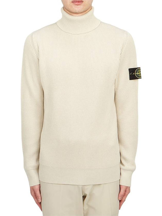 Men's Logo Patch Turtleneck Ivory - STONE ISLAND - BALAAN 2