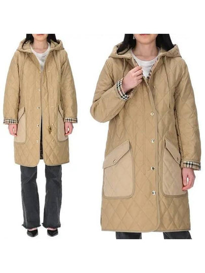 Diamond Quilted Hooded Single Coat Beige - BURBERRY - BALAAN 2