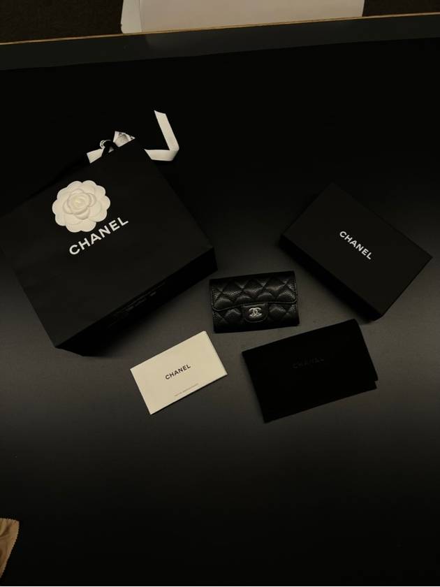 Classic Card Holder Grained Calfskin Silver Black - CHANEL - BALAAN 8